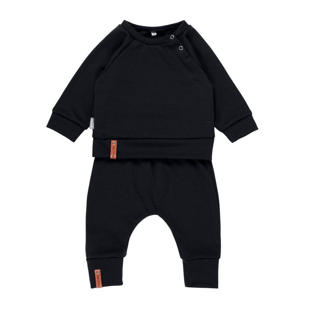 Children’s Merino Wool Top and Trousers Set – Black - Tiny Tugz™