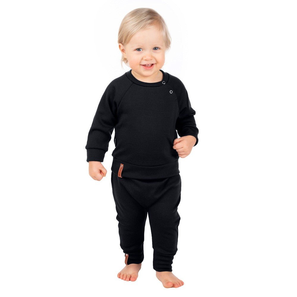 Children’s Merino Wool Top and Trousers Set – Black - Tiny Tugz™