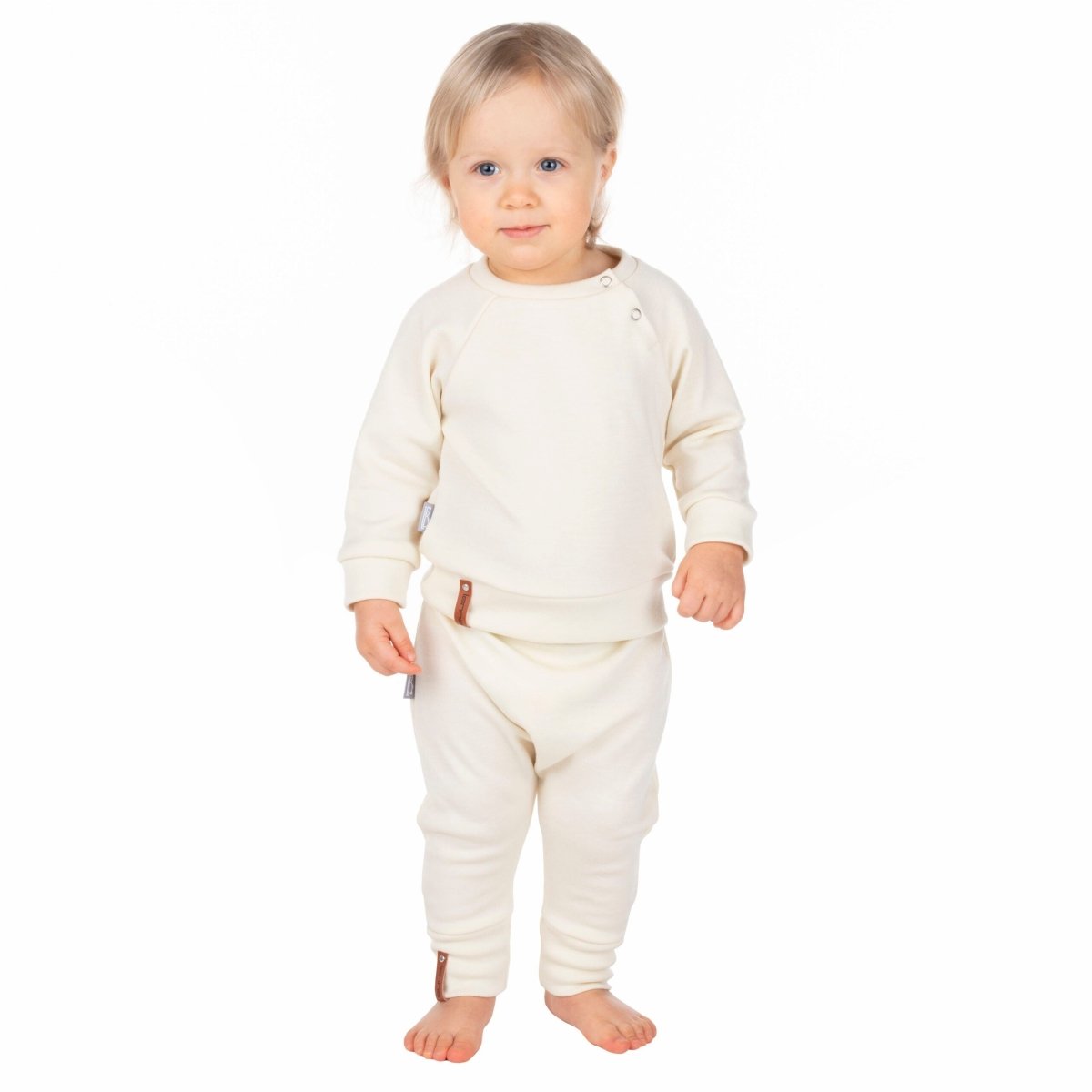 Children’s Merino Wool Top and Trousers Set – White - Tiny Tugz™