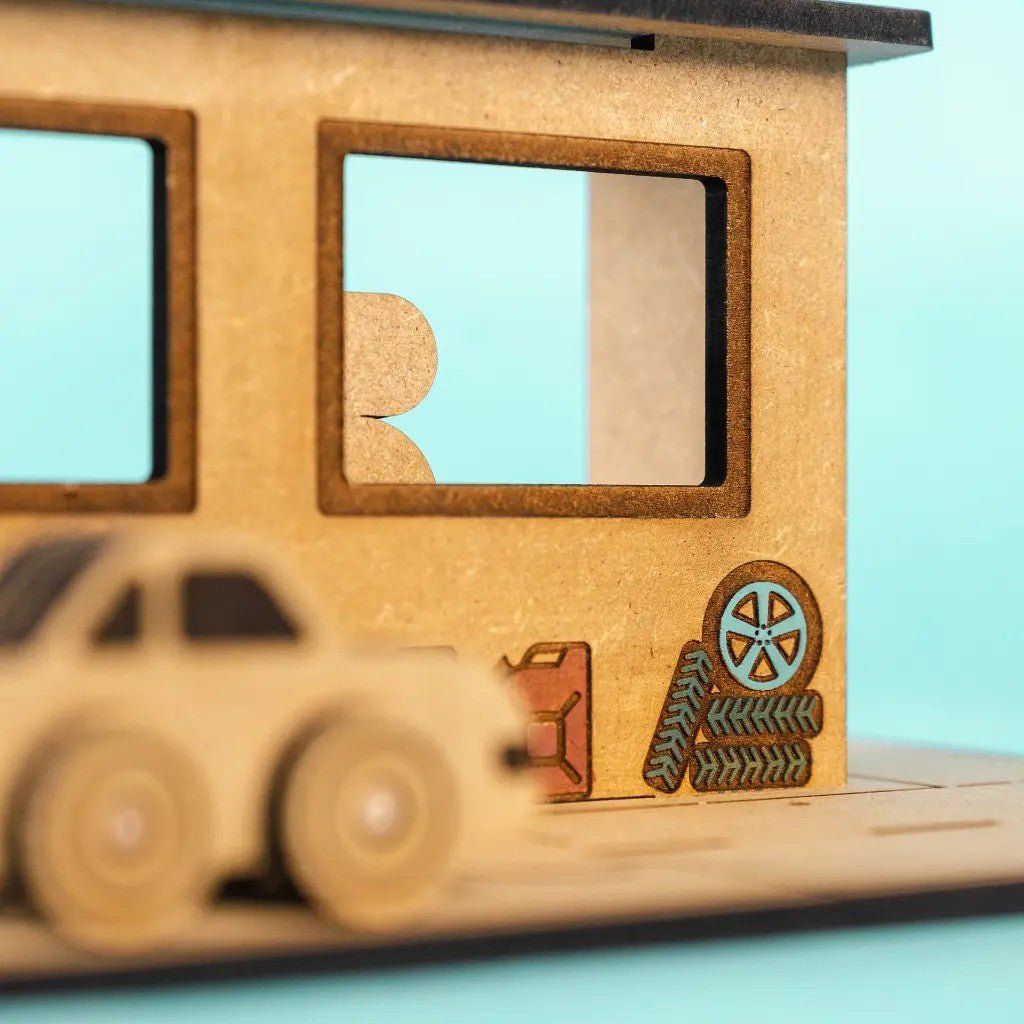 City Gas Station - Colour-Your-Own Wooden Petrol Station Play Set - Tiny Tugz™