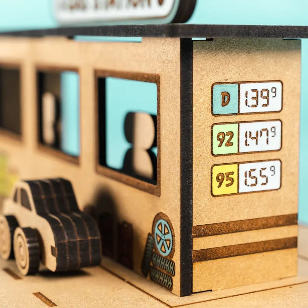 City Gas Station - Colour-Your-Own Wooden Petrol Station Play Set - Tiny Tugz™