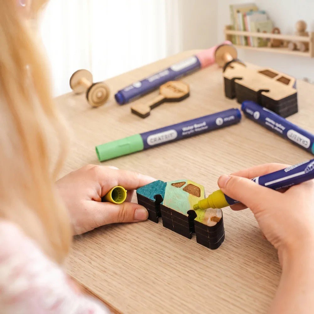 City Park Zone - Colour-Your-Own Wooden Car Park Play Set - Tiny Tugz™