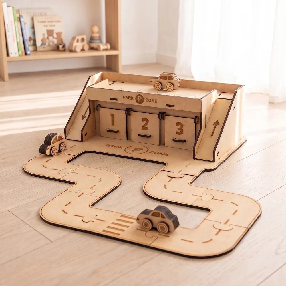 City Park Zone - Colour-Your-Own Wooden Car Park Play Set - Tiny Tugz™