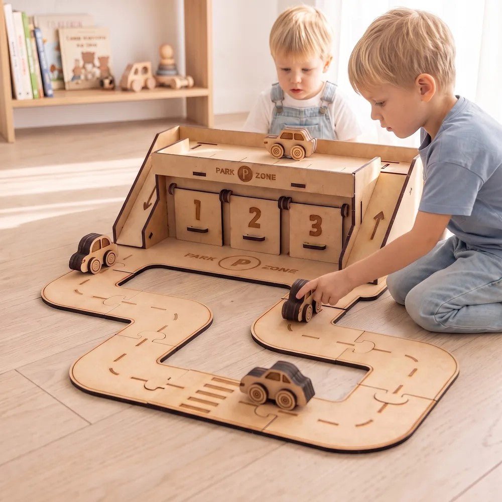 City Park Zone - Colour-Your-Own Wooden Car Park Play Set - Tiny Tugz™