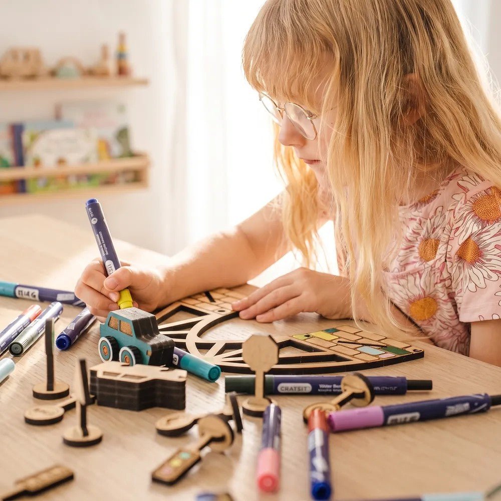 City Park Zone - Colour-Your-Own Wooden Car Park Play Set - Tiny Tugz™