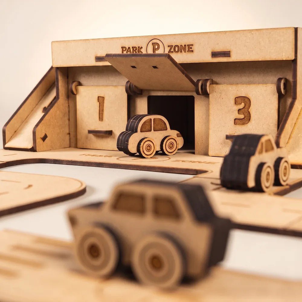 City Park Zone - Colour-Your-Own Wooden Car Park Play Set - Tiny Tugz™