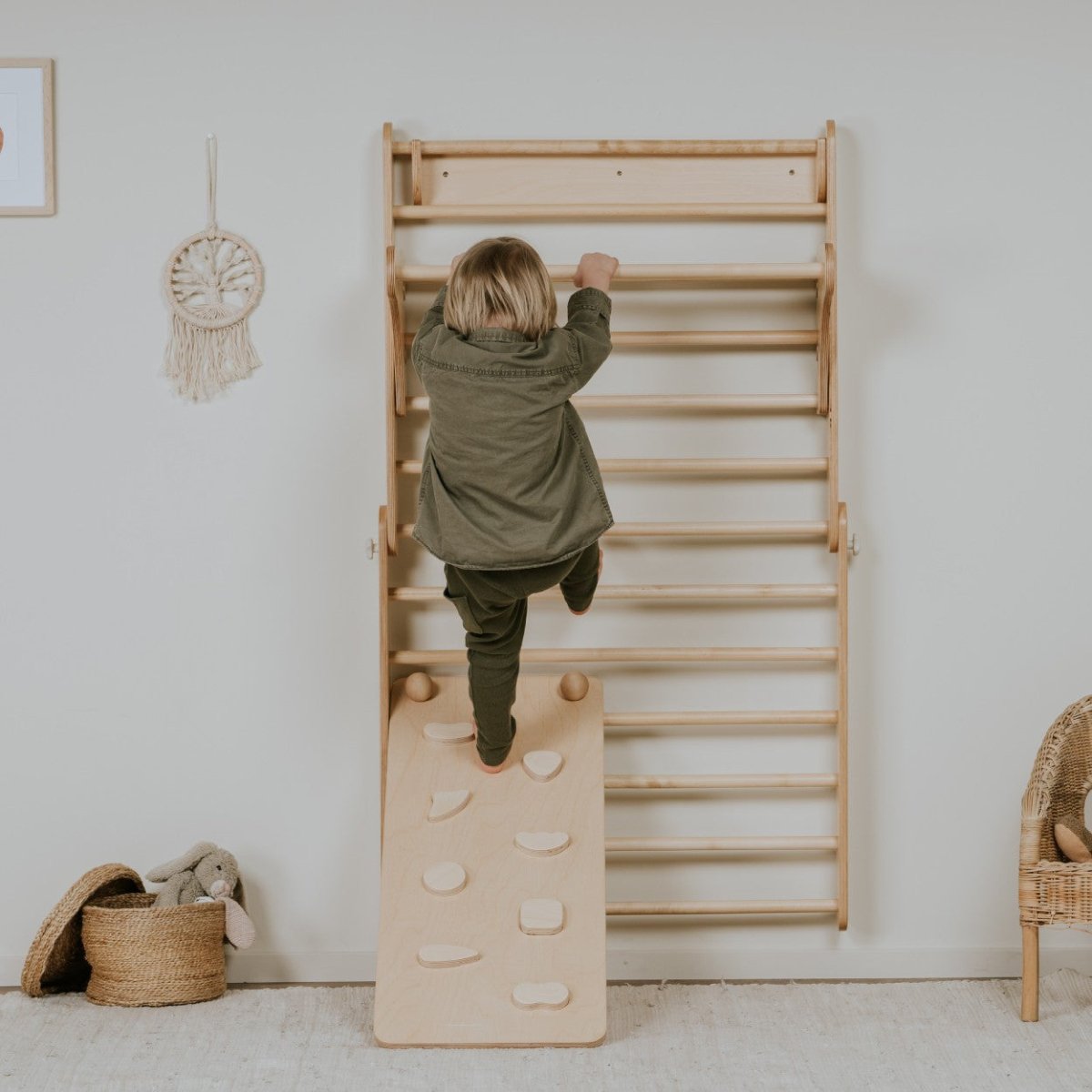 Climbing Ramp & Slide 2-in-1 for Triangle Climber & Swedish Wall – Natural Wood - Tiny Tugz™