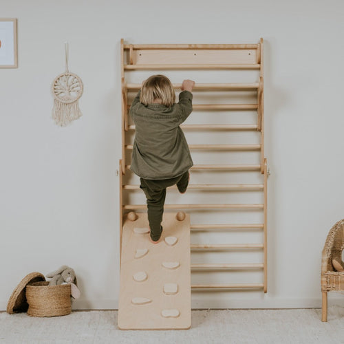 Climbing Ramp & Slide 2-in-1 for Triangle Climber & Swedish Wall – Natural Wood - Tiny Tugz™