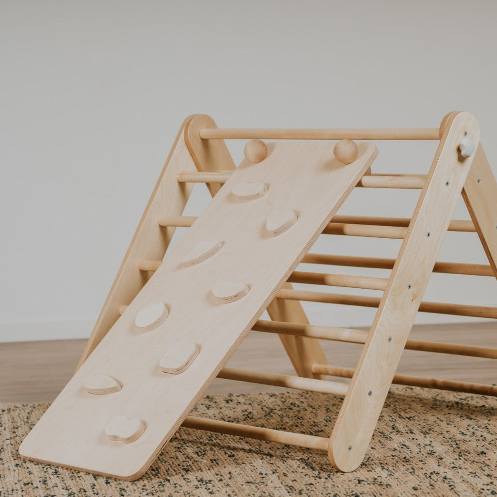 Climbing Ramp & Slide 2-in-1 for Triangle Climber & Swedish Wall – Natural Wood - Tiny Tugz™