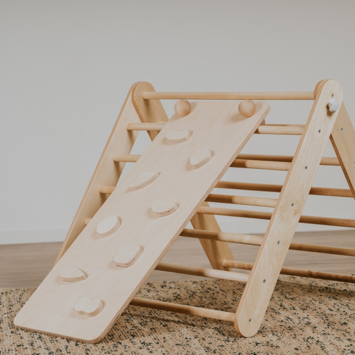 Climbing Ramp & Slide 2-in-1 for Triangle Climber & Swedish Wall – Natural Wood - Tiny Tugz™