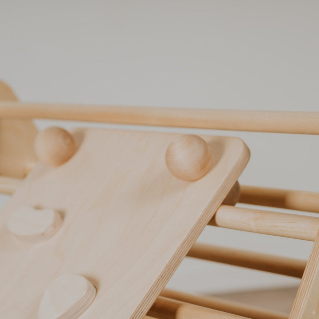 Climbing Ramp & Slide 2-in-1 for Triangle Climber & Swedish Wall – Natural Wood - Tiny Tugz™