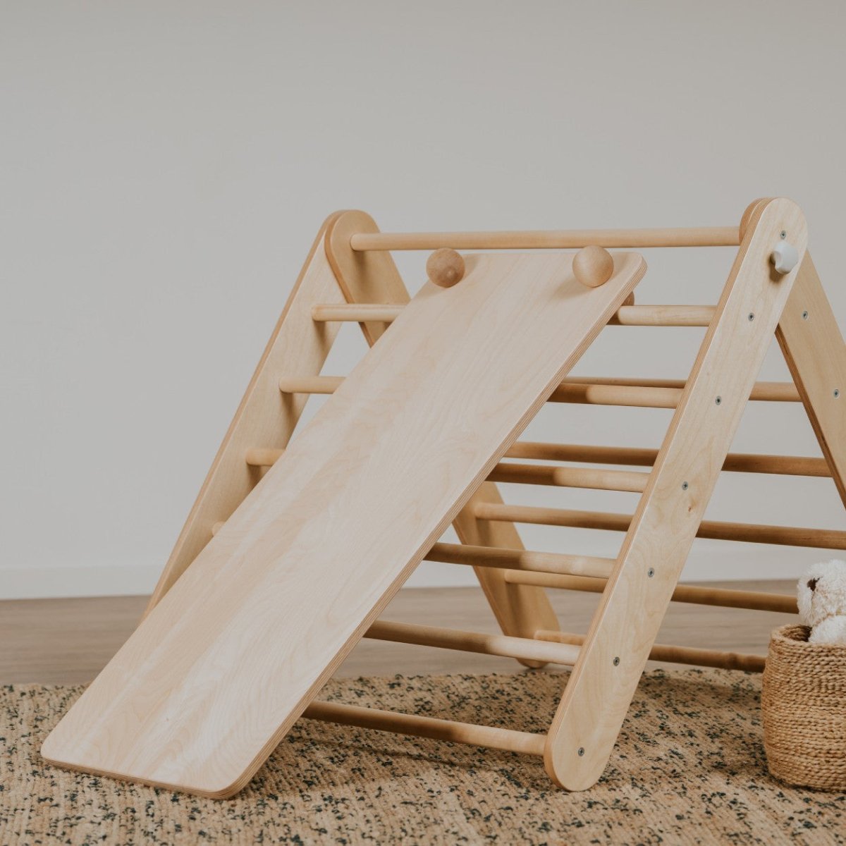 Climbing Ramp & Slide 2-in-1 for Triangle Climber & Swedish Wall – Natural Wood - Tiny Tugz™