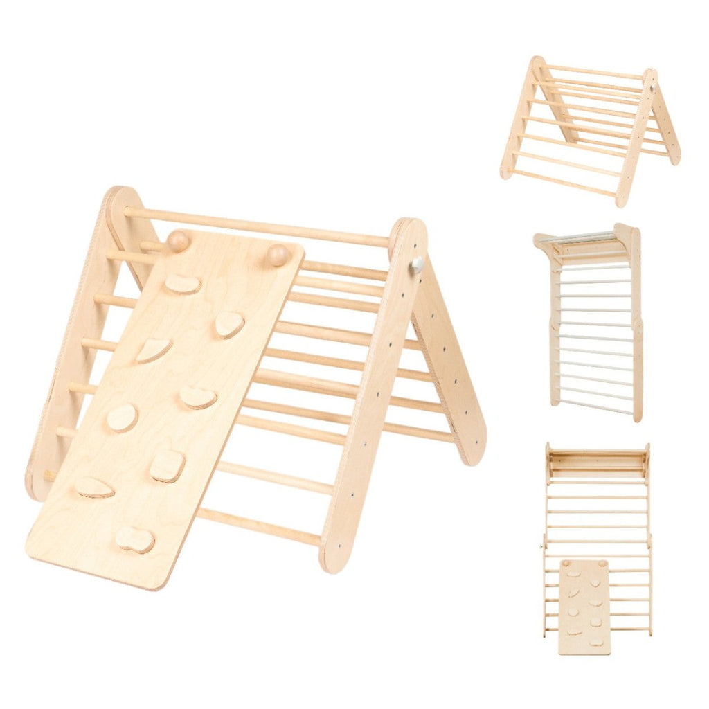Climbing Ramp & Slide 2-in-1 for Triangle Climber & Swedish Wall – Natural Wood - Tiny Tugz™