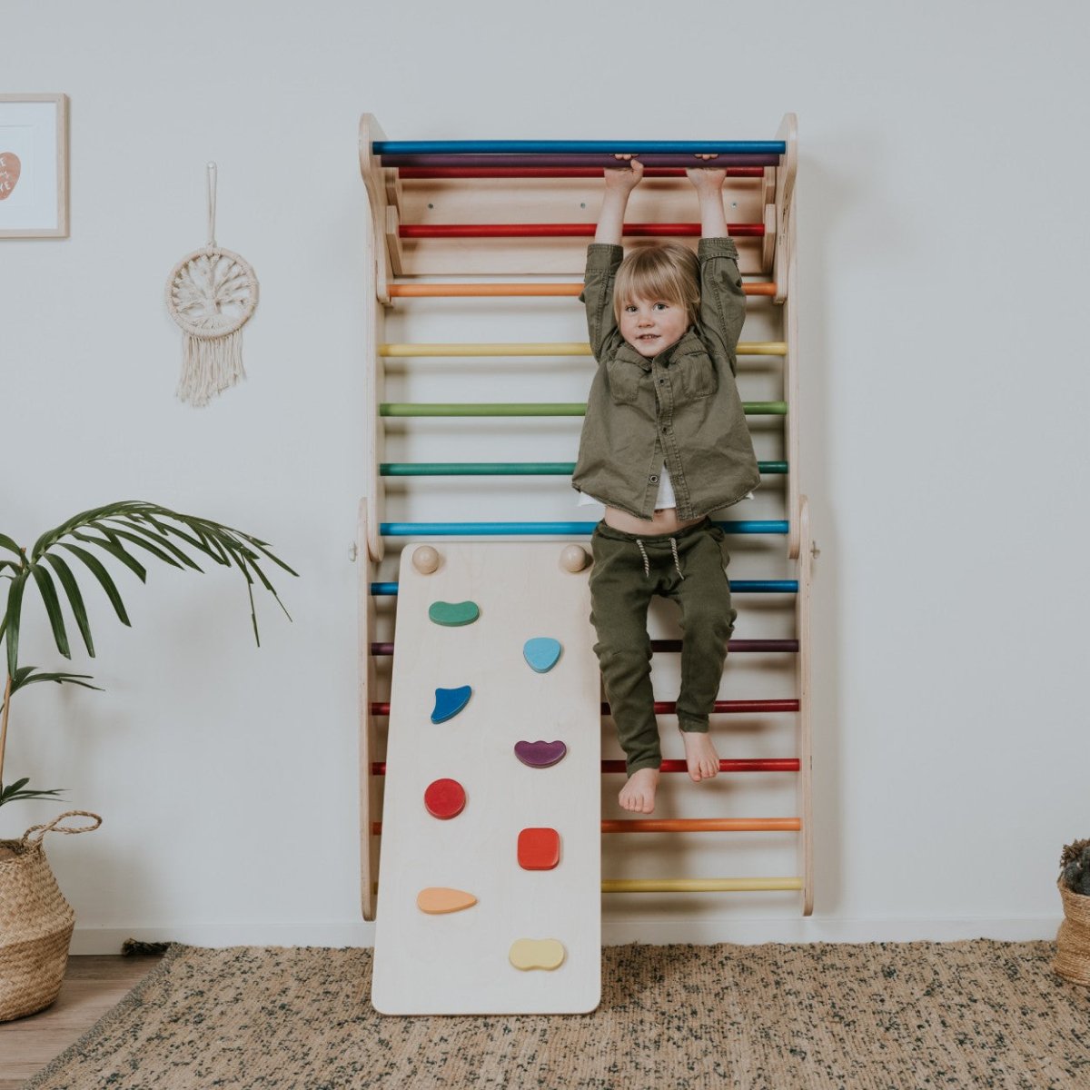Climbing Ramp & Slide 2-in-1 for Triangle Climber & Swedish Wall – Rainbow - Tiny Tugz™