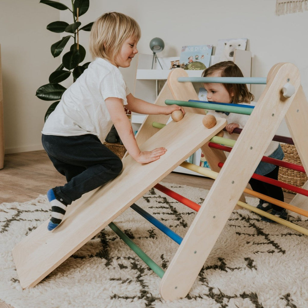 Climbing Ramp & Slide 2-in-1 for Triangle Climber & Swedish Wall – Rainbow - Tiny Tugz™
