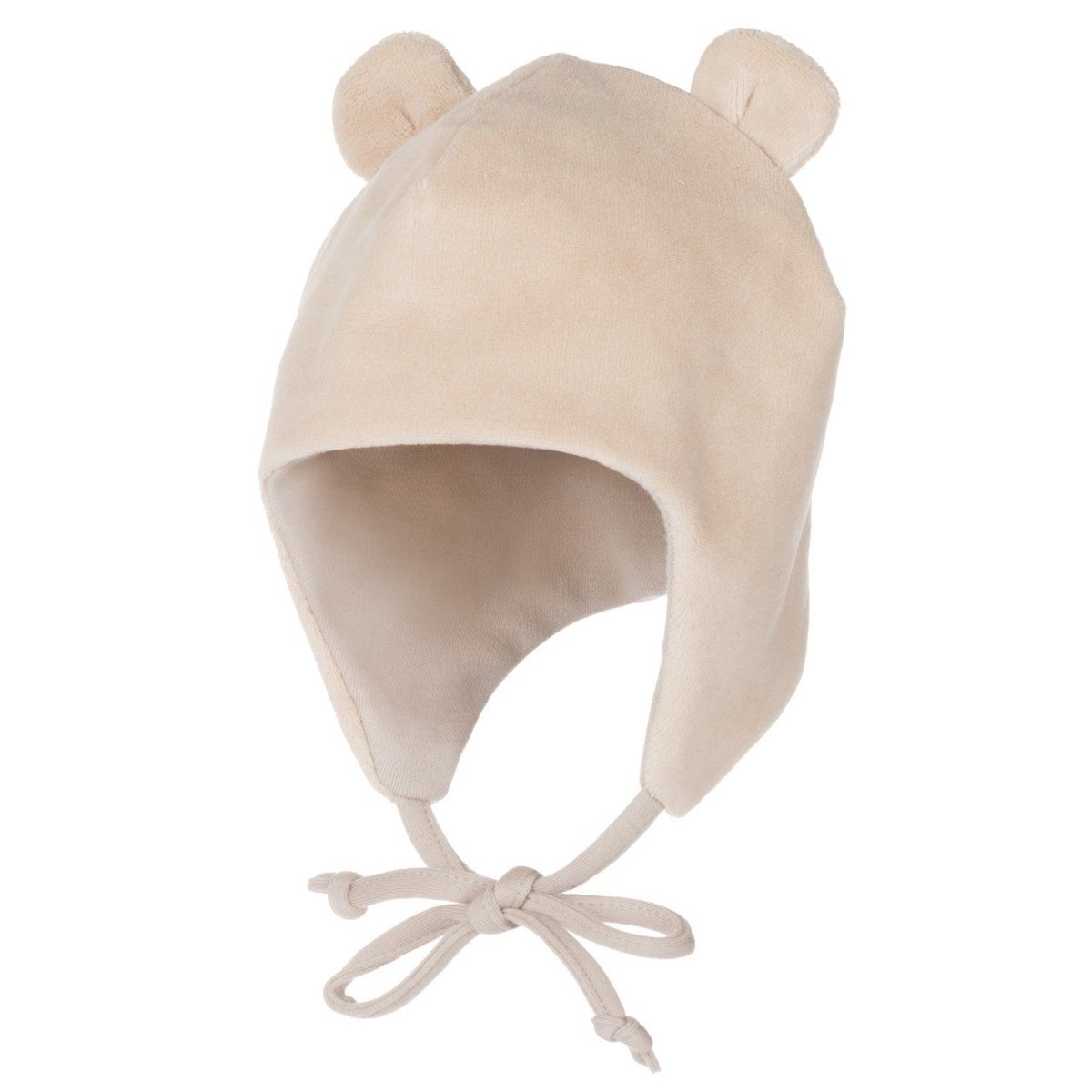 Cotton Velvet Baby Hat with Merino Wool Lining – Beige - Tiny Tugz™