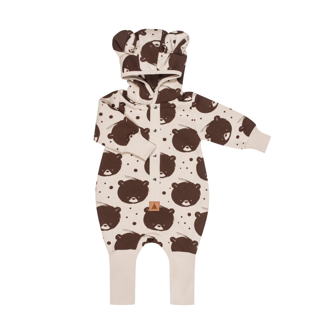Cozy Cotton Eared Jumpsuit for Babies & Kids (Beige Bear) - Tiny Tugz™
