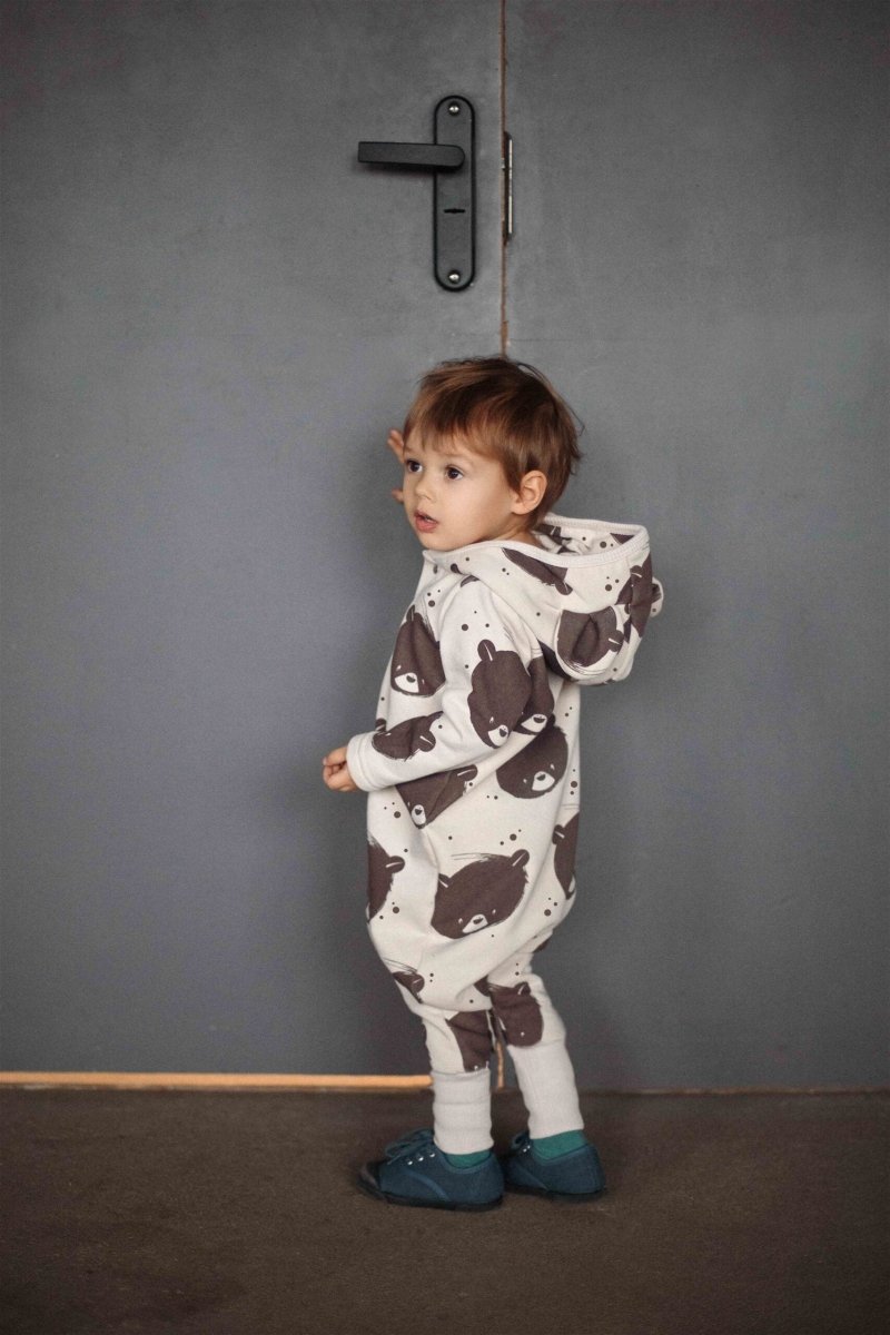 Cozy Cotton Eared Jumpsuit for Babies & Kids (Beige Bear) - Tiny Tugz™