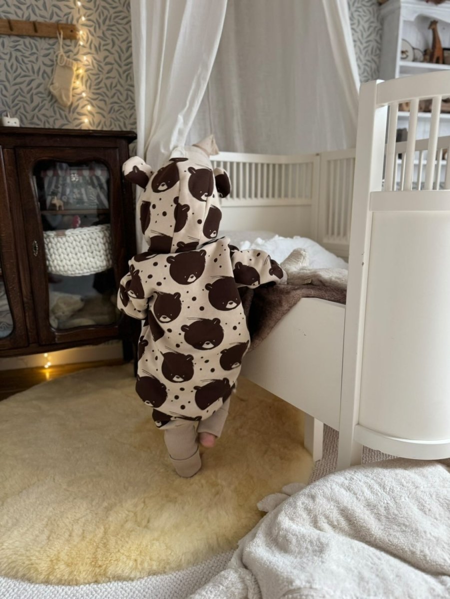 Cozy Cotton Eared Jumpsuit for Babies & Kids (Beige Bear) - Tiny Tugz™