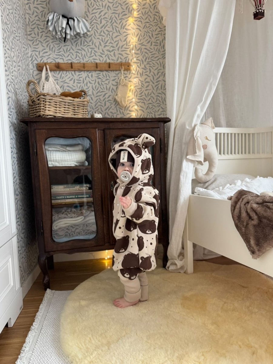 Cozy Cotton Eared Jumpsuit for Babies & Kids (Beige Bear) - Tiny Tugz™