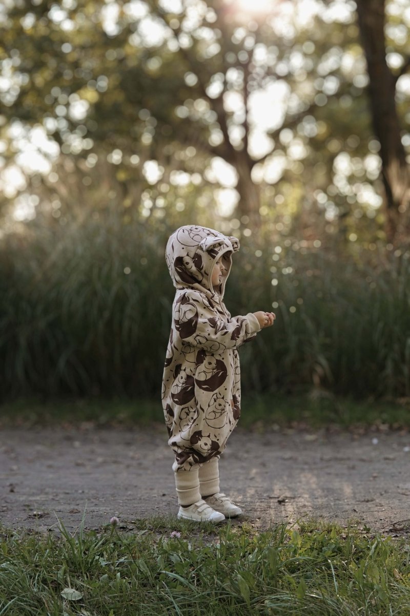 Cozy Cotton Eared Jumpsuit for Babies & Kids (Beige Squirrel) - Tiny Tugz™
