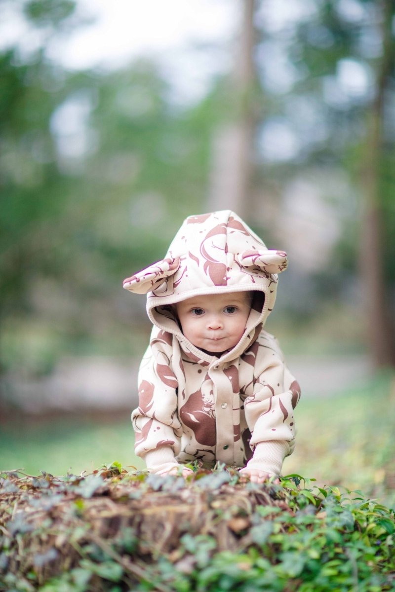 Cozy Cotton Eared Jumpsuit for Babies & Kids (Beige Squirrel) - Tiny Tugz™