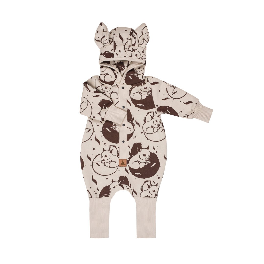 Cozy Cotton Eared Jumpsuit for Babies & Kids (Beige Squirrel) - Tiny Tugz™