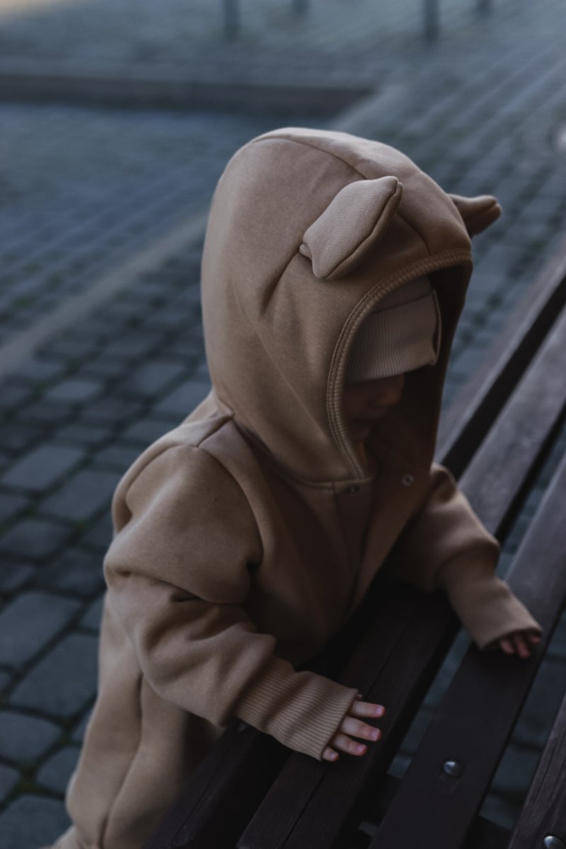 Cozy Cotton Eared Jumpsuit for Babies & Kids (Cacao) - Tiny Tugz™