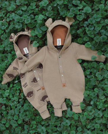 Cozy Cotton Eared Jumpsuit for Babies & Kids (Cacao) - Tiny Tugz™