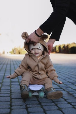 Cozy Cotton Eared Jumpsuit for Babies & Kids (Cacao) - Tiny Tugz™