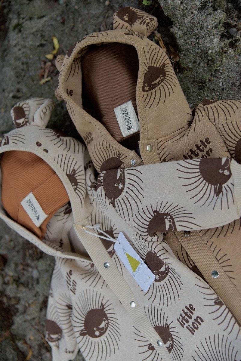 Cozy Cotton Eared Jumpsuit for Babies & Kids (Cacao Lion) - Tiny Tugz™