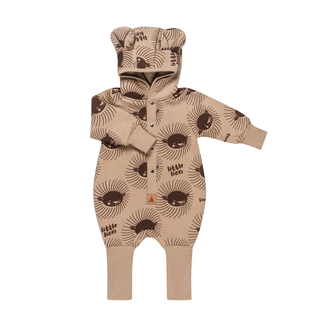 Cozy Cotton Eared Jumpsuit for Babies & Kids (Cacao Lion) - Tiny Tugz™