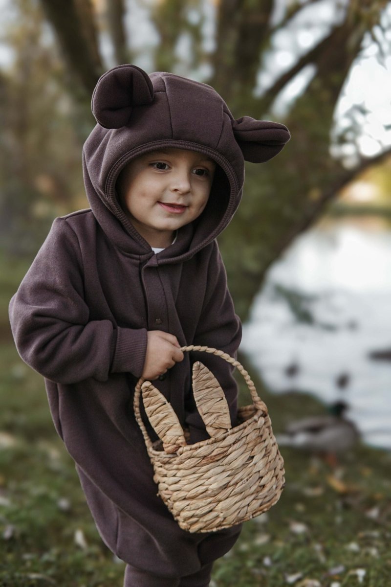Cozy Cotton Eared Jumpsuit for Babies & Kids (Chocolate) - Tiny Tugz™