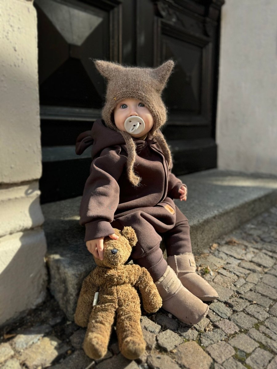 Cozy Cotton Eared Jumpsuit for Babies & Kids (Chocolate) - Tiny Tugz™