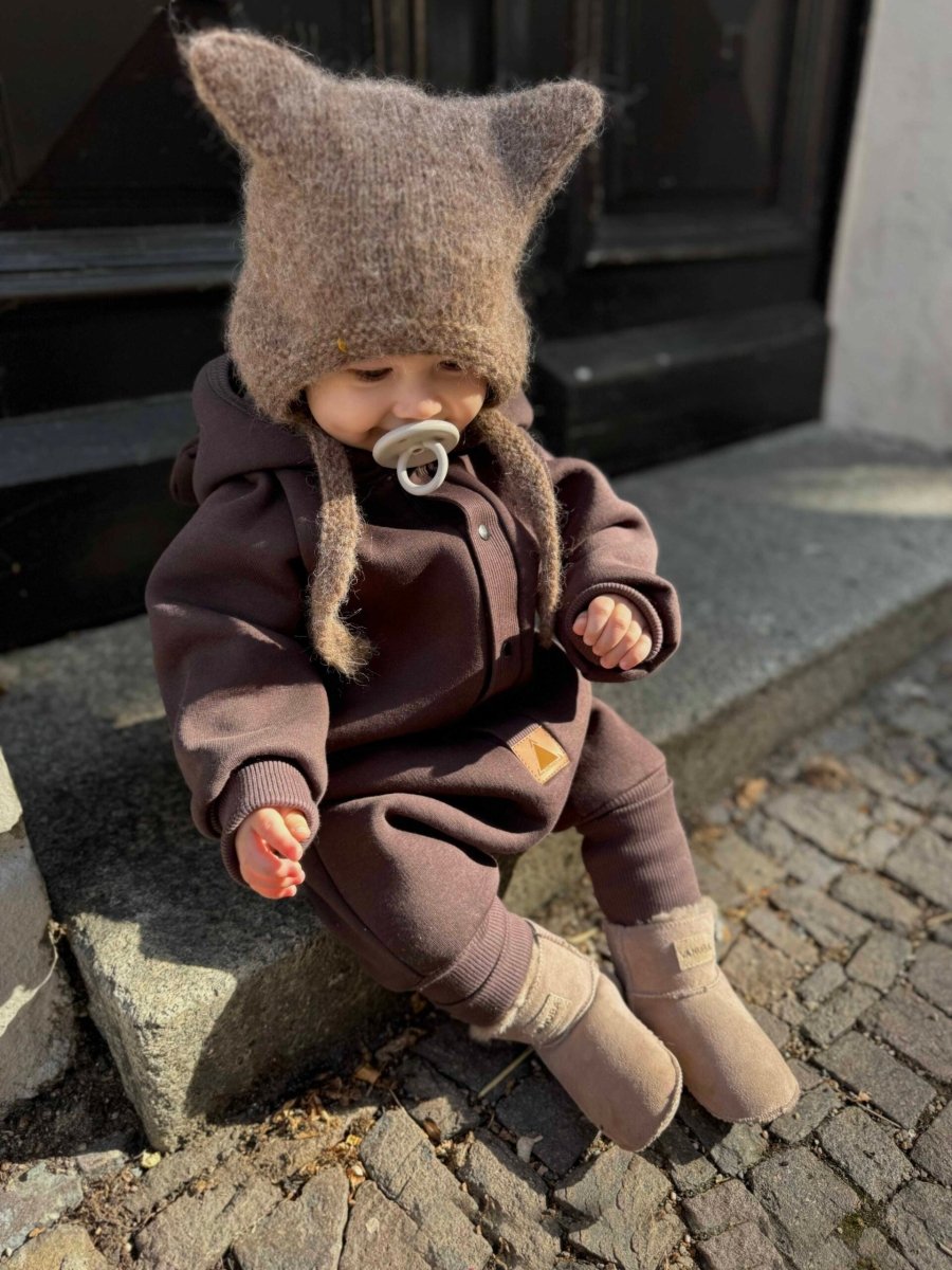 Cozy Cotton Eared Jumpsuit for Babies & Kids (Chocolate) - Tiny Tugz™