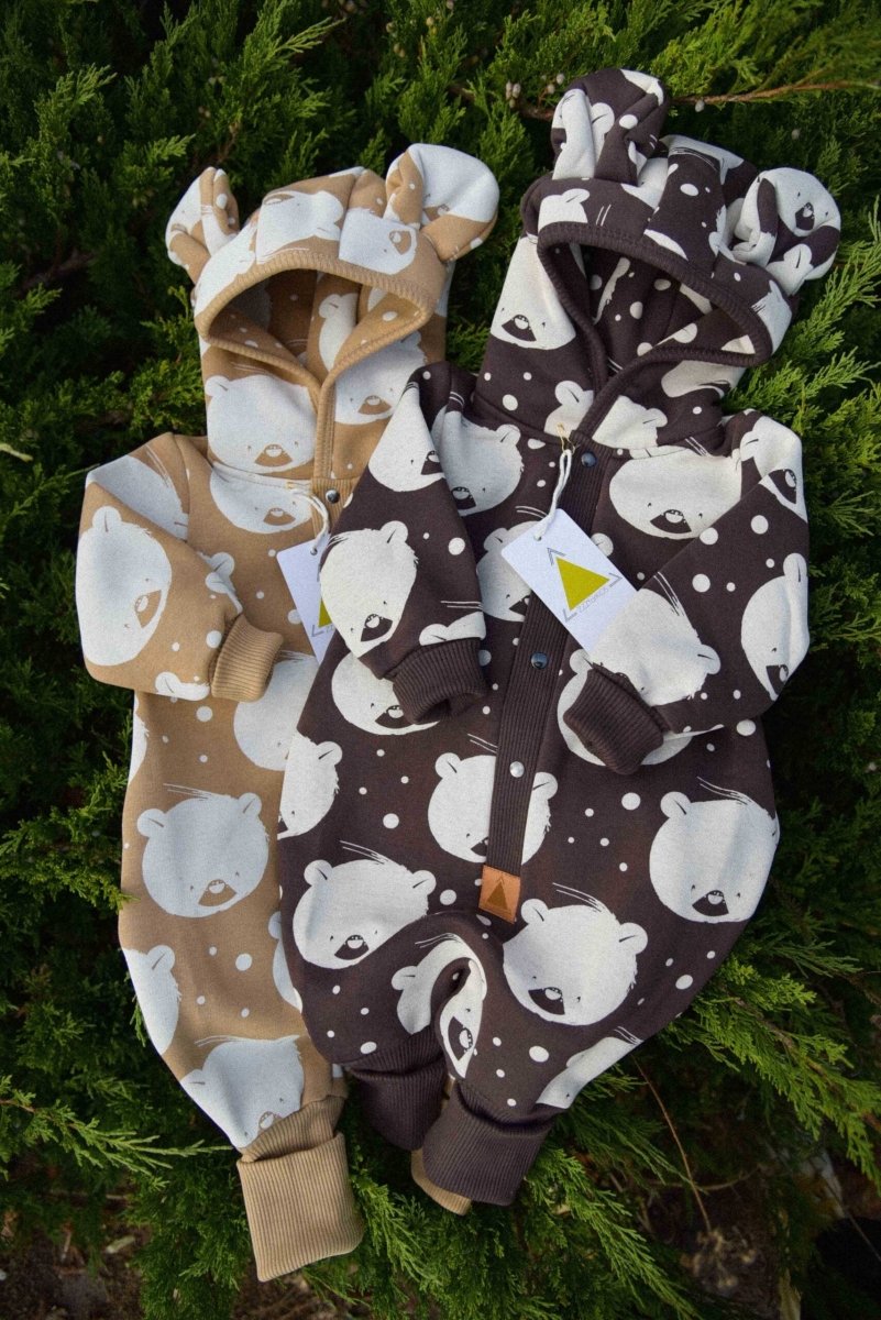 Cozy Cotton Eared Jumpsuit for Babies & Kids (Chocolate Polar Bear) - Tiny Tugz™