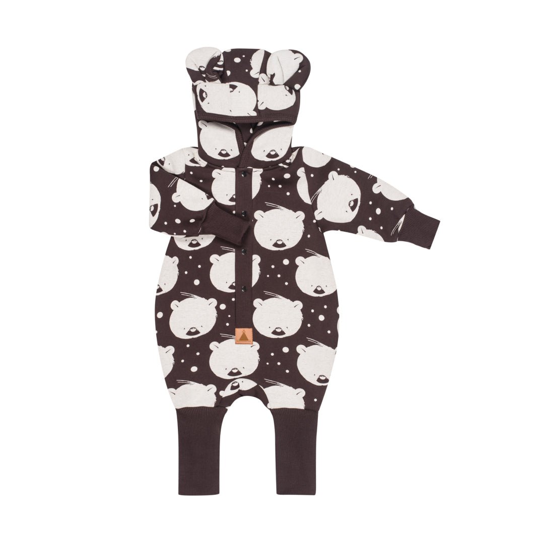 Cozy Cotton Eared Jumpsuit for Babies & Kids (Chocolate Polar Bear) - Tiny Tugz™