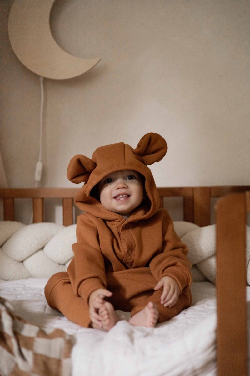Cozy Cotton Eared Jumpsuit for Babies & Kids (Cinnamon) - Tiny Tugz™