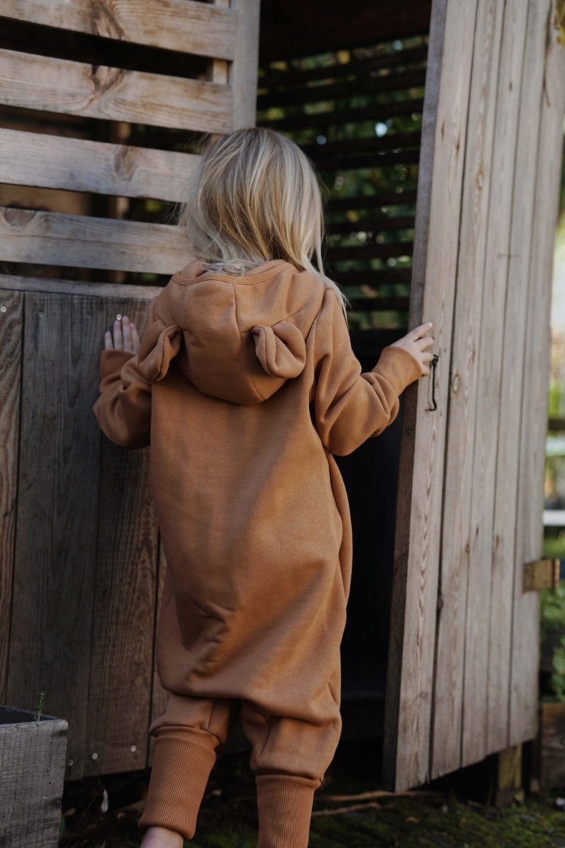 Cozy Cotton Eared Jumpsuit for Babies & Kids (Cinnamon) - Tiny Tugz™