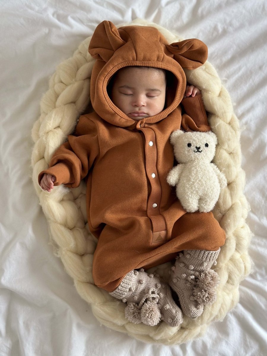 Cozy Cotton Eared Jumpsuit for Babies & Kids (Cinnamon) - Tiny Tugz™