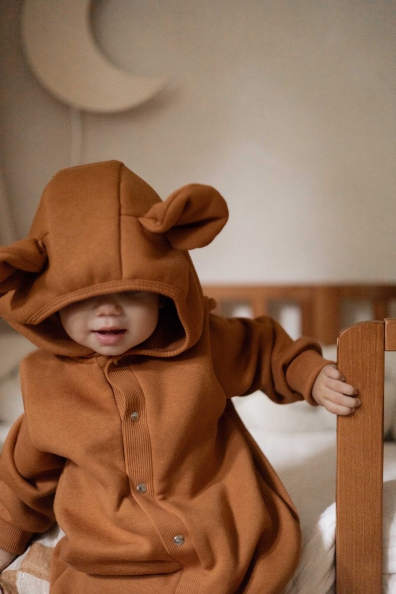 Cozy Cotton Eared Jumpsuit for Babies & Kids (Cinnamon) - Tiny Tugz™