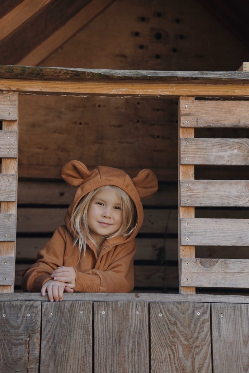 Cozy Cotton Eared Jumpsuit for Babies & Kids (Cinnamon) - Tiny Tugz™