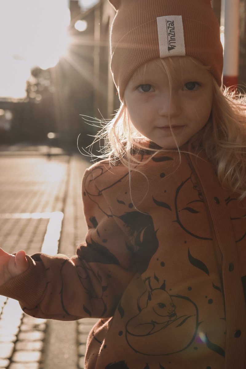 Cozy Cotton Eared Jumpsuit for Babies & Kids (Cinnamon Squirrel) - Tiny Tugz™