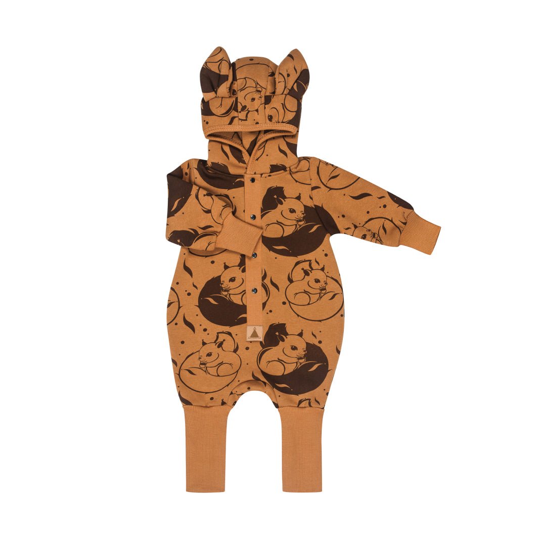 Cozy Cotton Eared Jumpsuit for Babies & Kids (Cinnamon Squirrel) - Tiny Tugz™