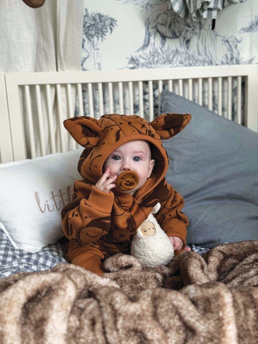 Cozy Cotton Eared Jumpsuit for Babies & Kids (Cinnamon Squirrel) - Tiny Tugz™