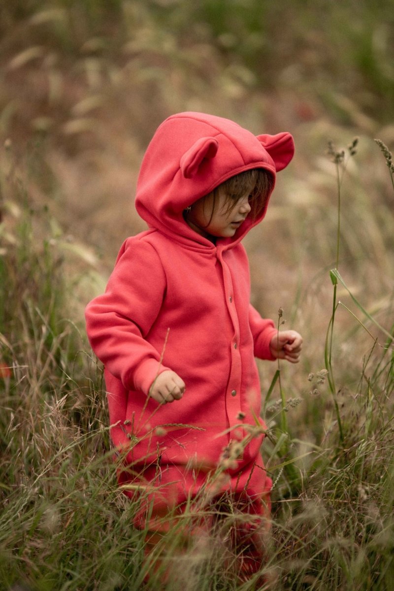 Cozy Cotton Eared Jumpsuit for Babies & Kids (Coral) - Tiny Tugz™