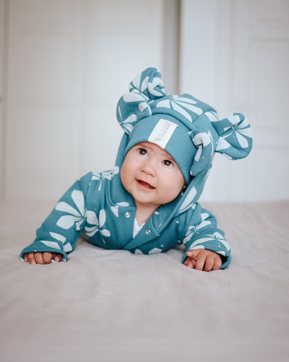 Cozy Cotton Eared Jumpsuit for Babies & Kids (Green Chestnut Leaves) - Tiny Tugz™