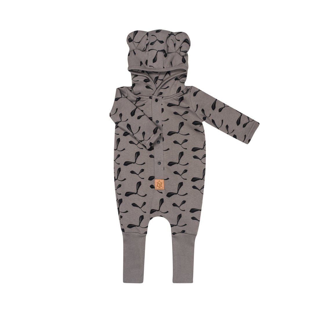 Cozy Cotton Eared Jumpsuit for Babies & Kids (Grey Maple Seeds) - Tiny Tugz™