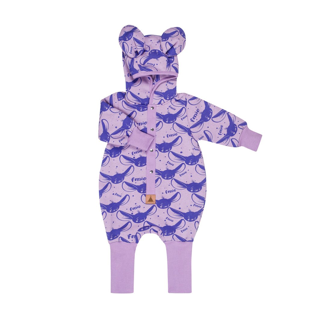 Cozy Cotton Eared Jumpsuit for Babies & Kids (Lilac Fenio) - Tiny Tugz™