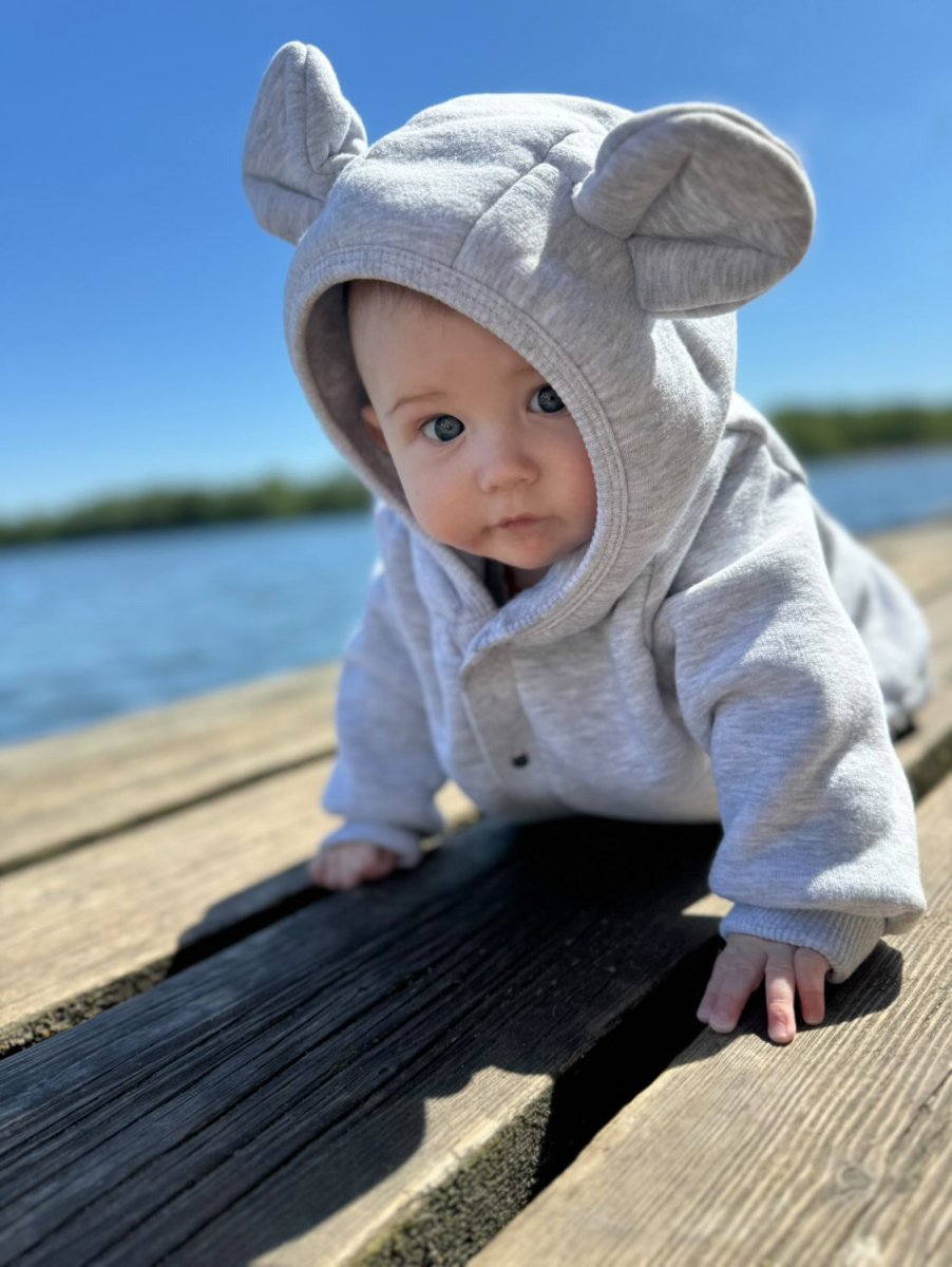 Cozy Cotton Eared Jumpsuit for Babies & Kids (Melange Grey) - Tiny Tugz™